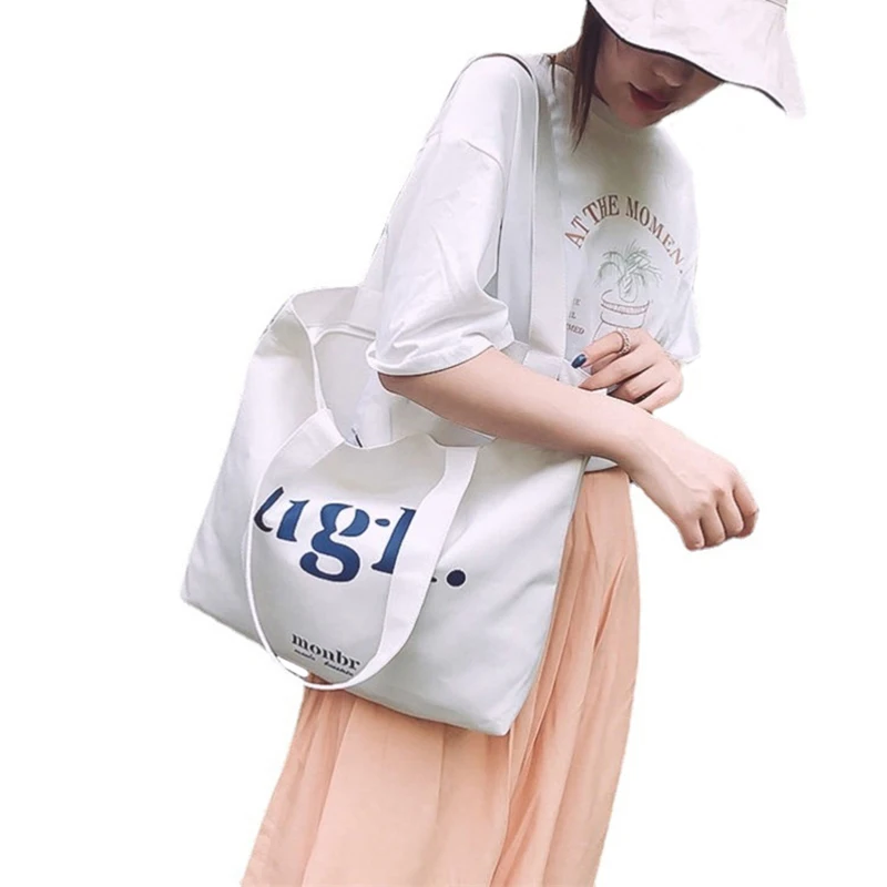 

Casual Large Capacity Women's Shopping Bag Shoulder Canvas Letter Fashion Harajuku Zipper Printing Street Handbag