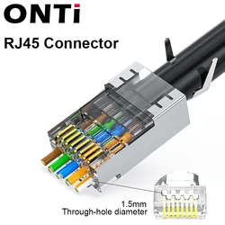 OMAY RJ45 Connector 50U Gold Plated End Pass through Network Cable Modular 8P8C Connector Cat5e Cat6 Cat7 Plug 10/50/100 Pcs