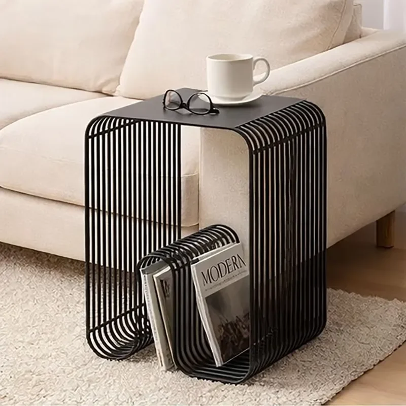 Modern Minimalist Metal Coffee Table with Storage Magazine Rack Side Table for Living Room