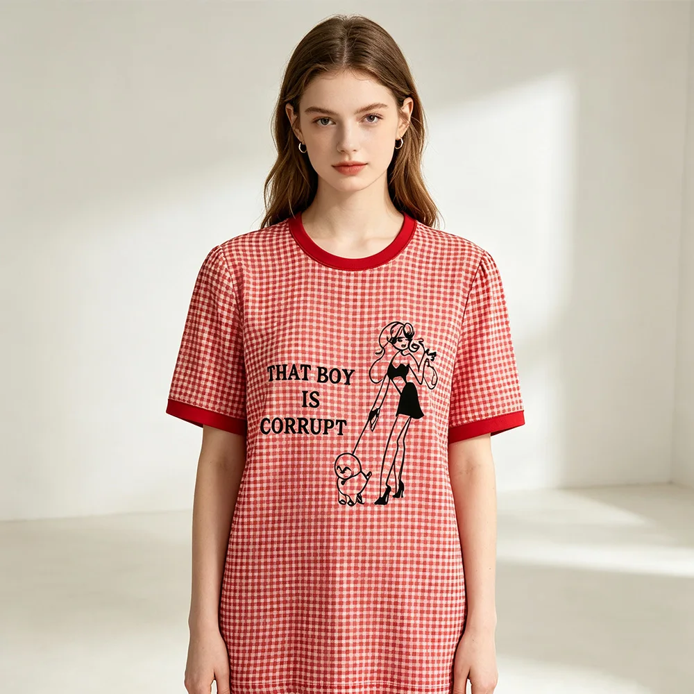That Boy Is Corrupt Gingham Tee Sabrina Carpenter 3D All‑Over Print Crew Neck Jersey Pop Singer Merch Short Sleeve Unisex Clothe