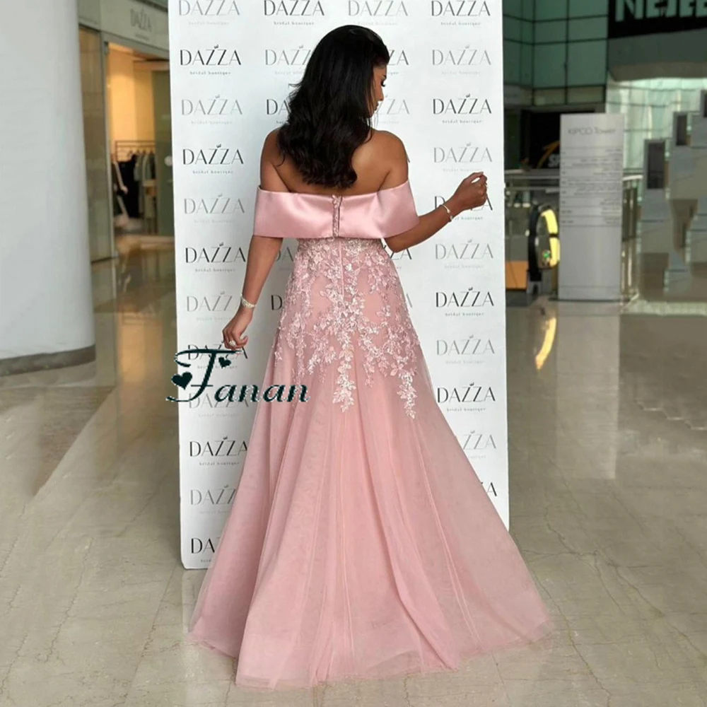 Customized Jiayigong Elegant Pink Tulle Simple Women Gala Gown Off the Shoulder Appliques Sexy Backless A-line Floor Length Even