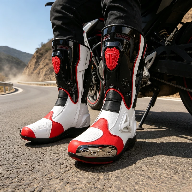 JG.WOLVES Boots for Motorcyclist Men High-Top Boots Motorcycle Shoes Botas Moto Hombre Anti-Fall Riding Boots Trainer Men