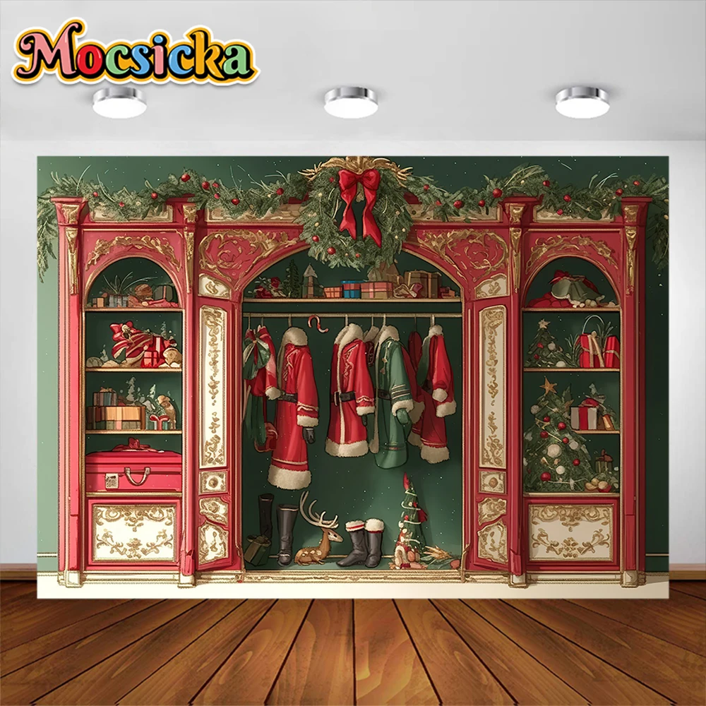 Christmas Photography Background Santa Wardrobe Cupboard Party Decoration Supplies Boy Girl Portrait Photo Backdrop Studio Props