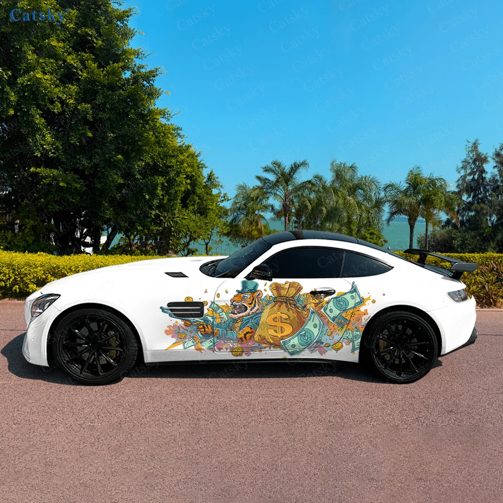 Gentleman Leopard Money Car Vinyl Wraps Decal Self-adhesive PVC Sticker Suitable for Trucks SUV Decoration Auto Accessories Gift