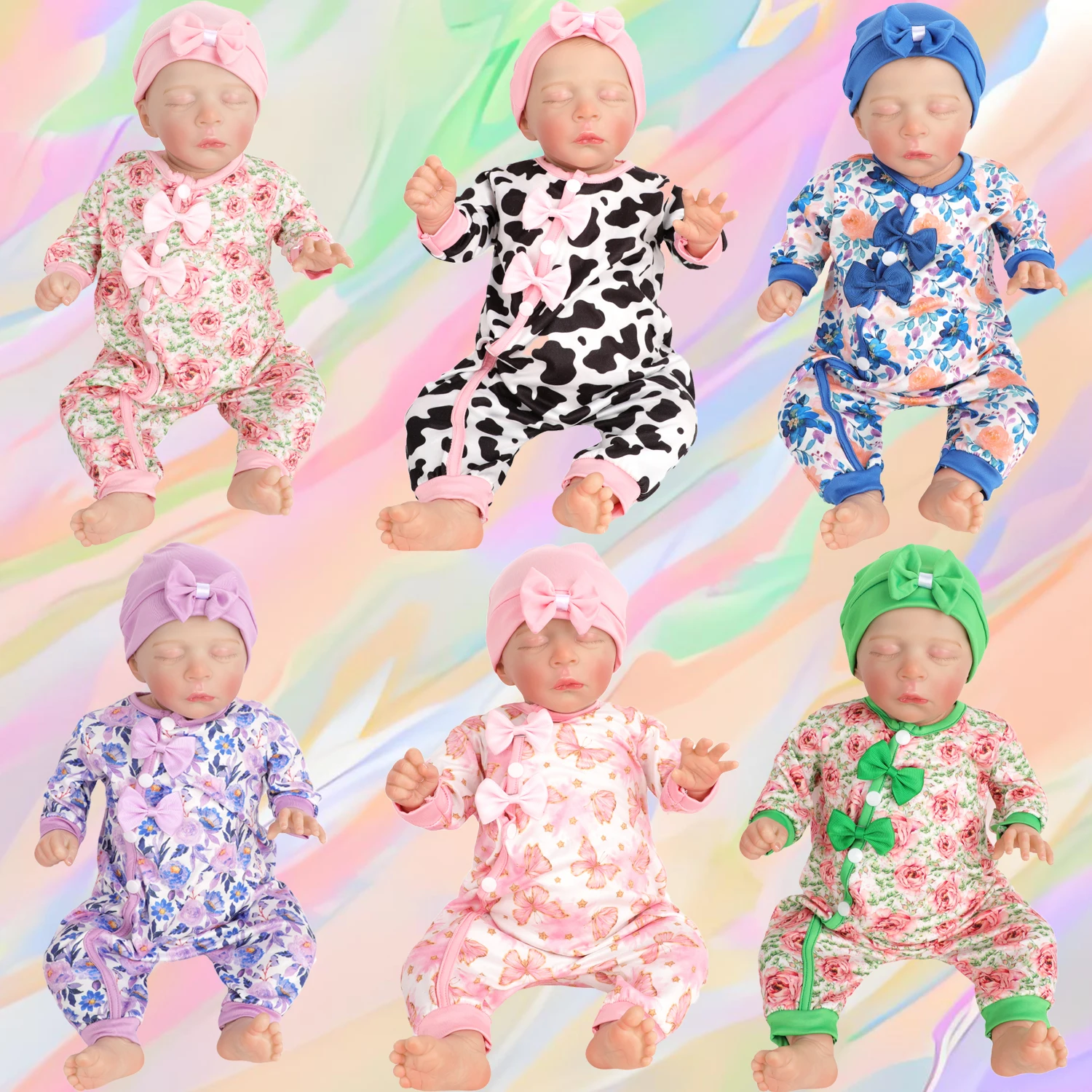 Ubranka dla lalek Reborn dziewczynki 17-18 cali, kombinezon, uroczy strój z motywem kwiatów, motyla i krowy mlecznej dla lalek Reborn dziewczynki 43-46 cm, zabawka.