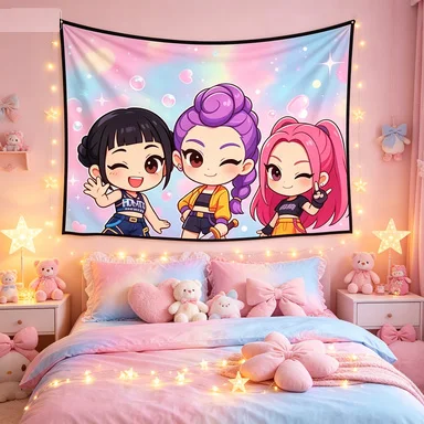 Pastel Gradient Bubble Print Tapestry Cute Anime Girls Wall Art Tapestry for Room Aesthetic Decor Party Background Cloth