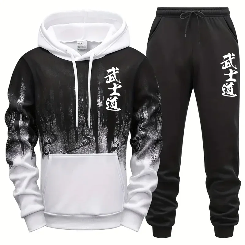 

Mens Tracksuit Print Splash-ink Sweatshirt Sweatpants 2 Pcs Sets Casual Sports Jogging Mens Clothing Outdoors Hoodies Sportswear