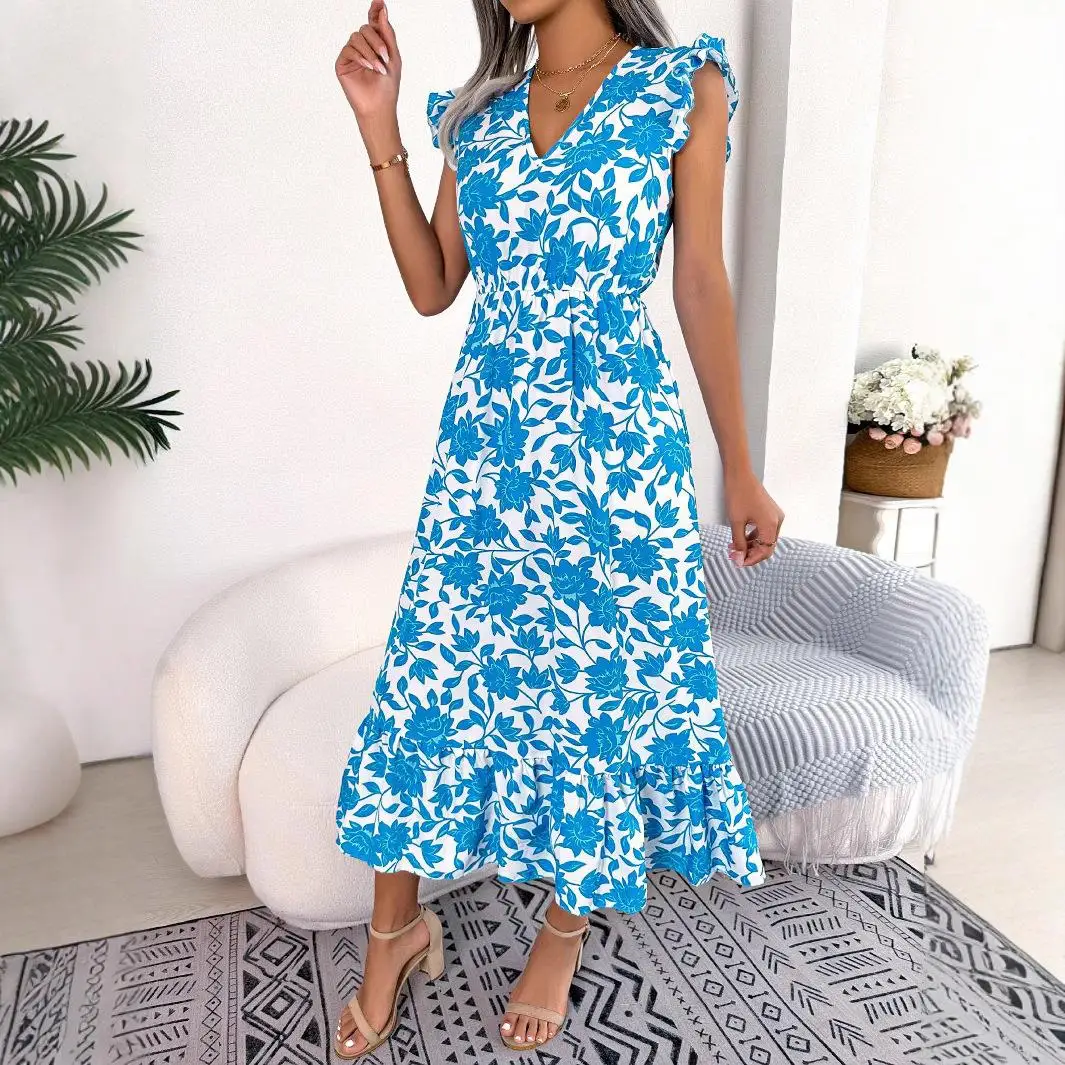 Casual floral renda cintura cinching longo dr vaion vestido feminino faion cintura elástica a linha saia scela ci caminhada
