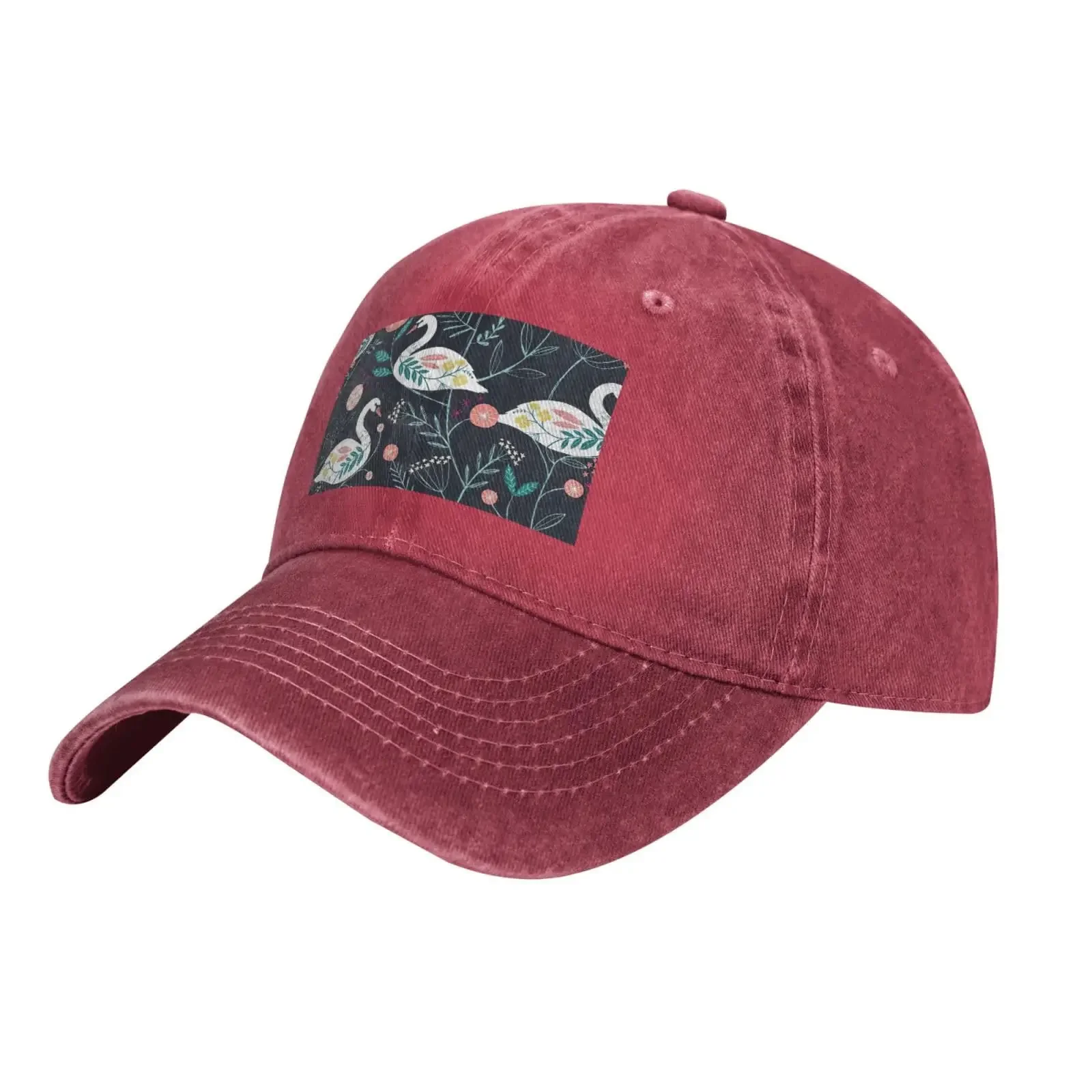 Floral Swan Print Classic Adjustable Baseball Cap for Men Women Casual  Trucker Sports Cotton Washed Fashion