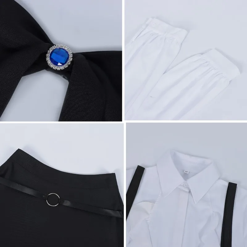 ألينا كلوفر أزياء تنكرية شعر مستعار أنيمي نقابة الاستقبال سولو بوس JK بدلة قميص أبيض تنورة سوداء الانحناء للنساء الفتيات الطرف