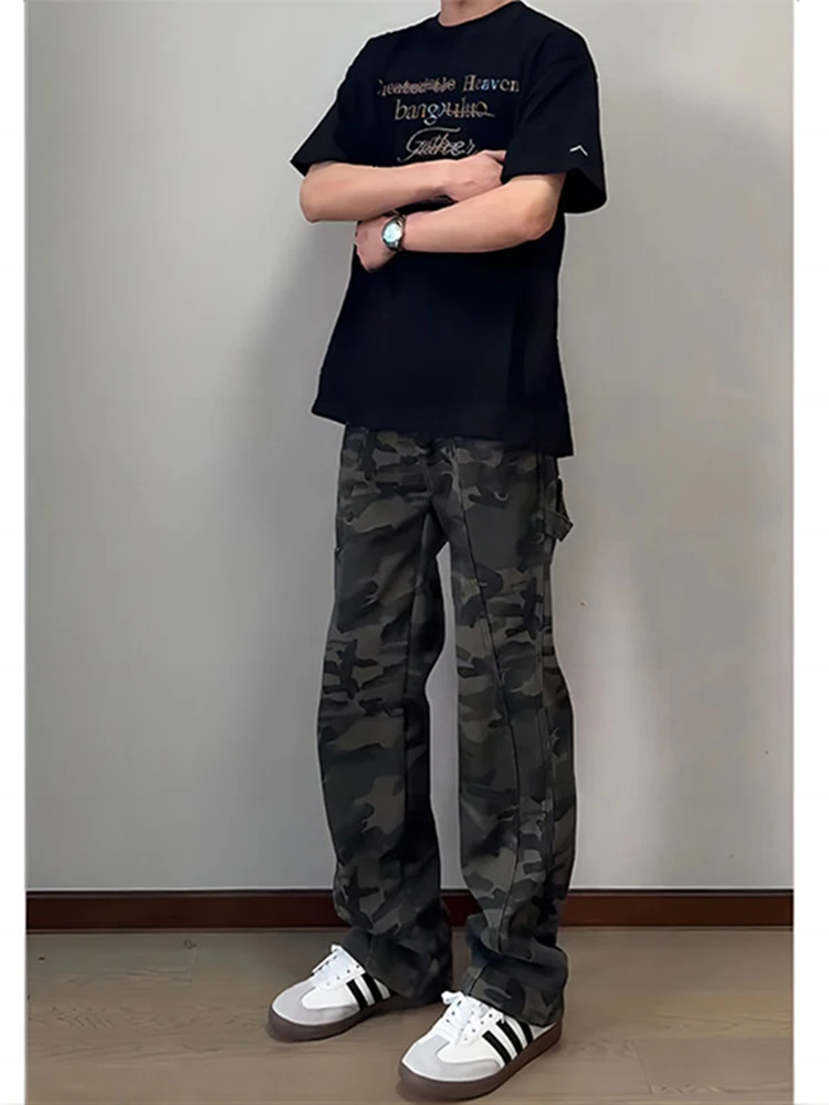 

American High Street Camouflage Jeans Men's Thin Summer Deconstructed Straight Workwear Pants OOTD Matching High-End Pants