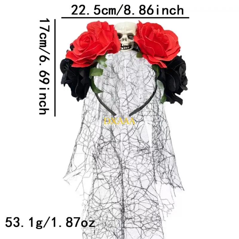 DXAA Halloween Skull Flower Veil Hairband Adult Kids Costume Event Hair Accessory