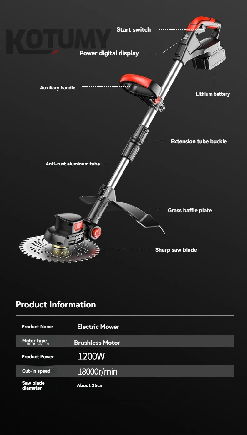 Brushless Lithium Electric Lawn Mower Handheld Hedge Trimmer