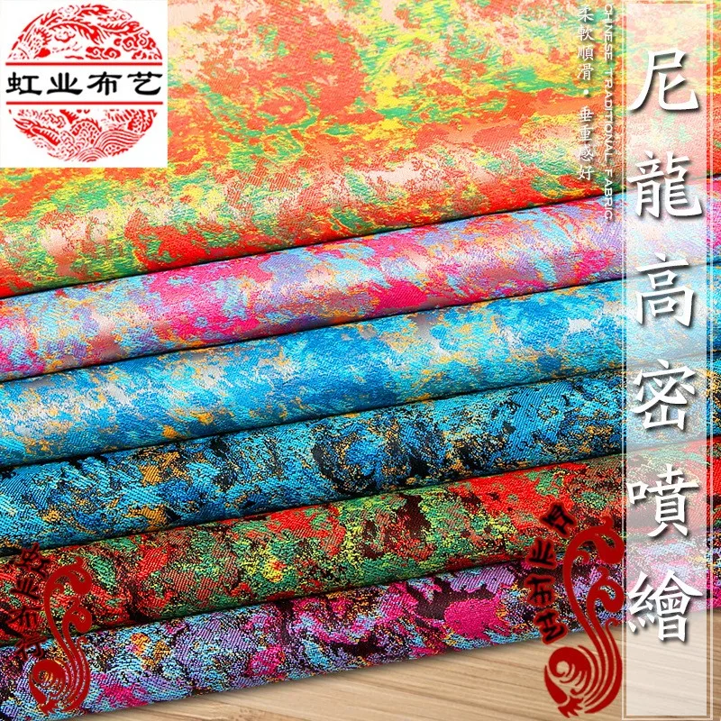 ไนลอนความหนาแน่นสูง jacquard ผ้าภาพวาดสีน้ํามันผ้าบรรจุภัณฑ์เสื้อผ้าทําด้วยมือ