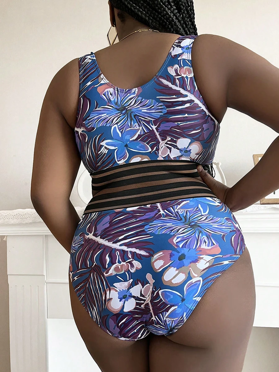 Maillot de bain grande taille, imprimé floral, bikini, pour femmes, taille haute, baigneuses, vêtements de plage, 2023