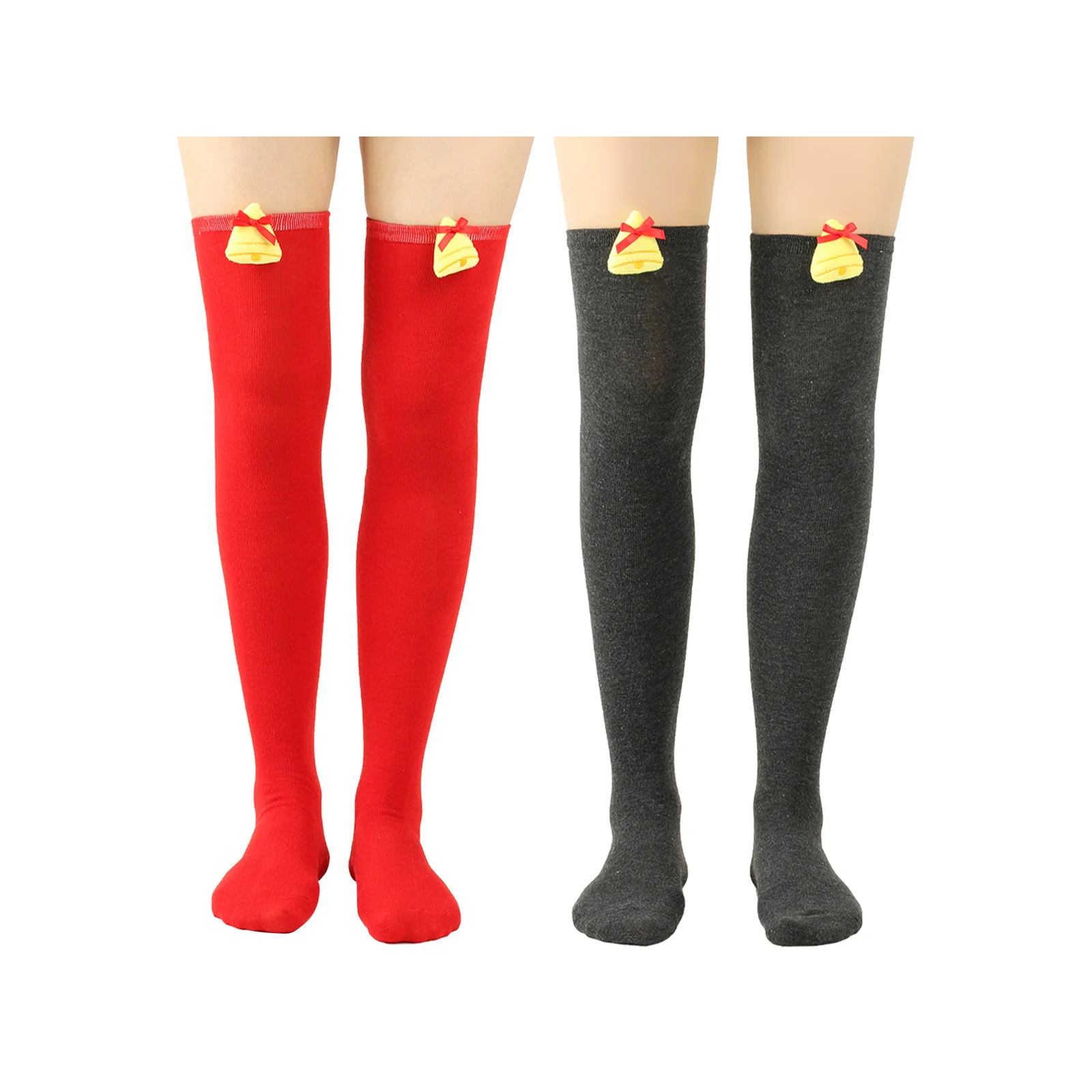 

Christmas high knee socks, long striped stockings combination: 1 pair each of red + pure dark gray