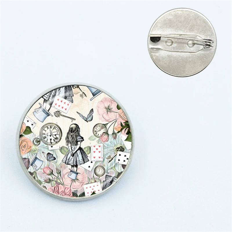 Alice In Wonderland Wonderland Garden Pin Glass Dome Brooches Shirt Lapel Bag Cute Badge Cartoon Jewelry Gift for Friends view 6