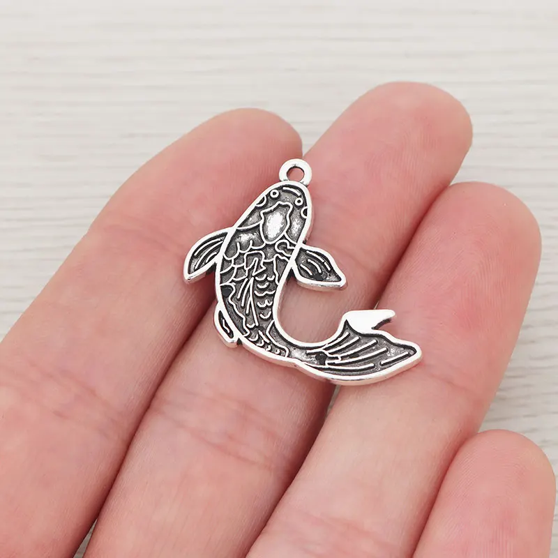 10 x Tibetan Silver Carp Fish Charms Pendants Beads for DIY Necklace Bracelet Jewelry Making Findings Accessories 25x19mm