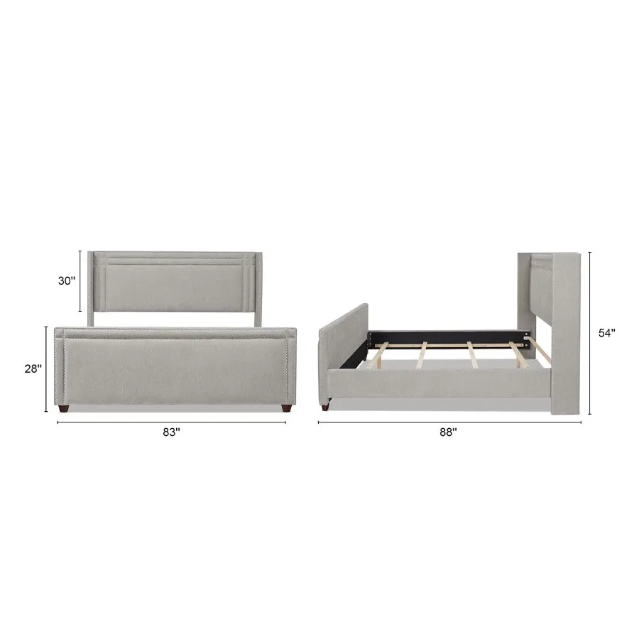 Elle Wingback Upholstered King Bed Silver Grey Polyester