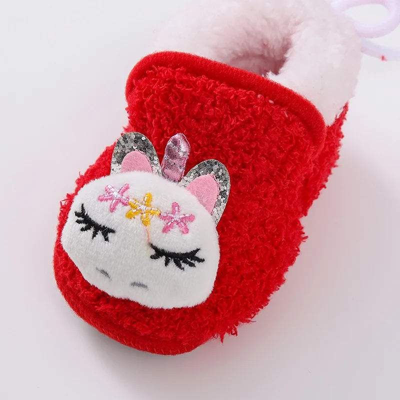 Winter Baby Shoes New Year\'s Cute Cartoon Head Plush Warm Soft Newborns Boy Girl Shoes First Walkers Warm Infant Crib Shoes