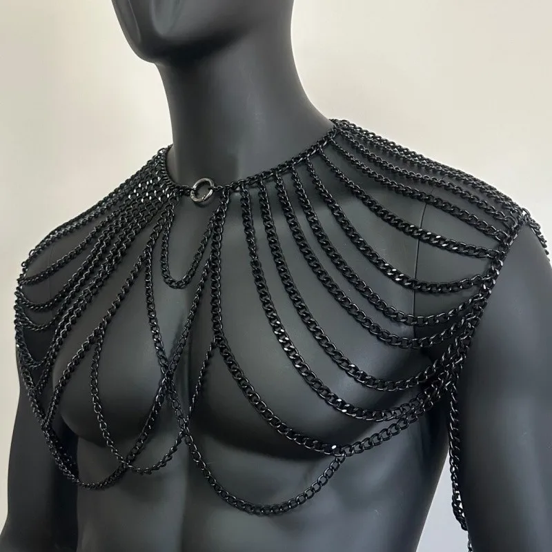 Body Chain for Men Jewelry Langerie Sexy Men’s Fashion Metal European‑American Style Double‑Shoulder Body Jewelry