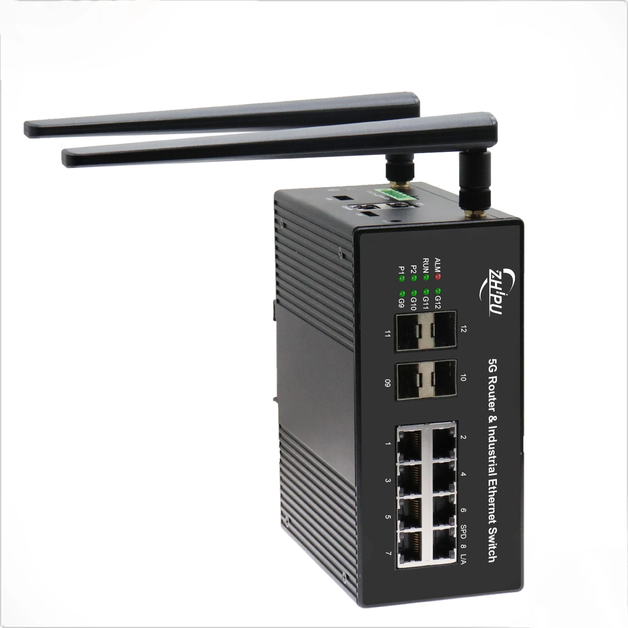 5G Router & Industrial 12 Ports: 8 × 10/100/1000Mbps RJ45 Ports + 4 × 1.25G SFP Ports + 1 x 5G Uplink Ports Ethernet Switch