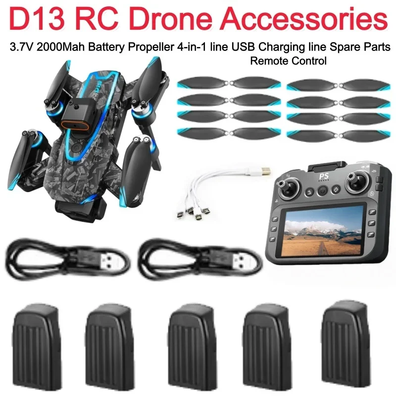 D13 Brushless Optical Flow Remote Control Quadcopter RC Drone Spare Parts Accessories 3.7V 2000Mah Propeller USB Charging Line