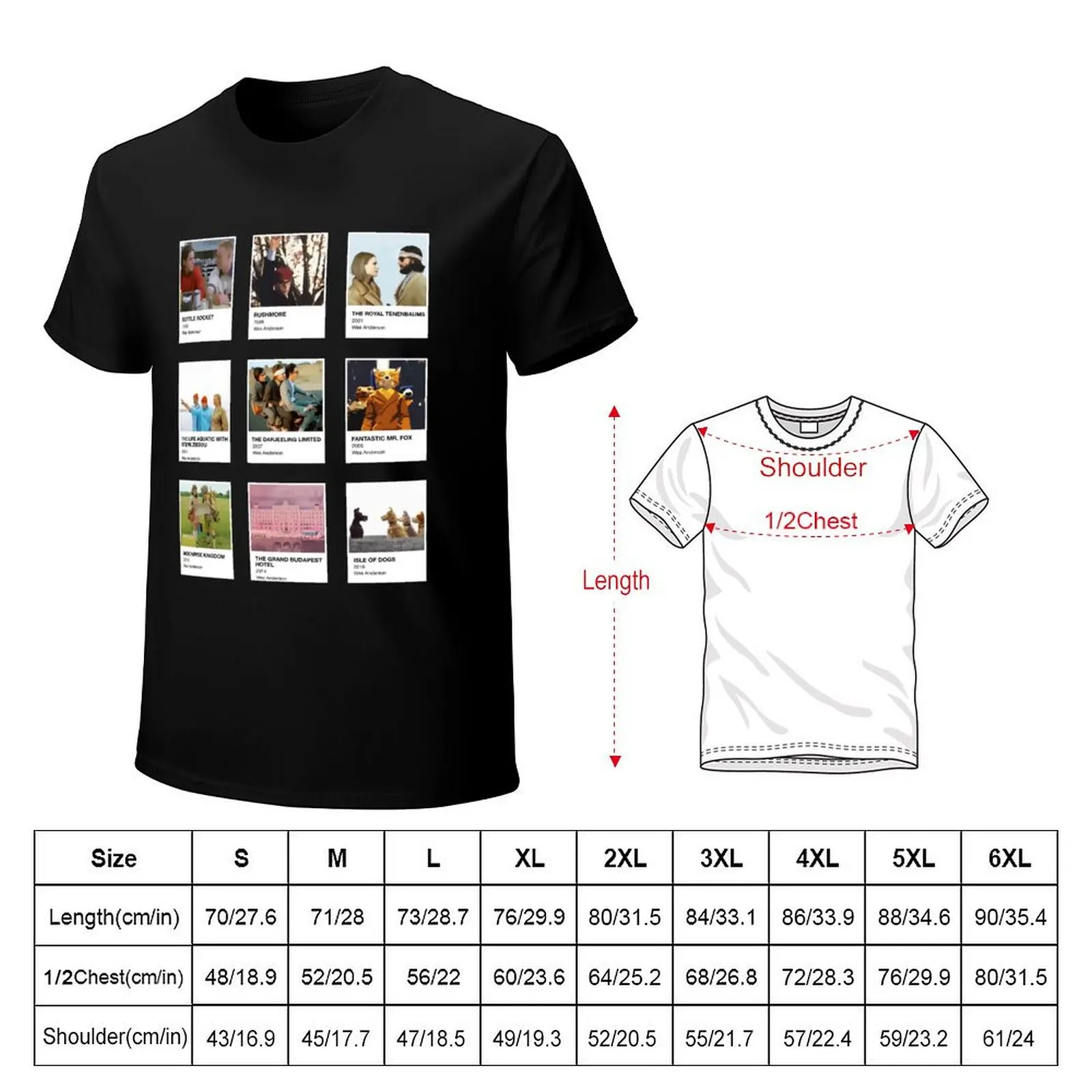 Pantone Wes Anderson in a black background T-Shirt sports fans Aesthetic clothing graphic tee shirt men