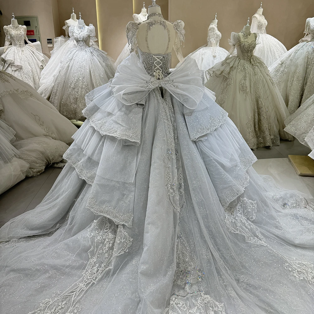 Women's Wedding Dresses Elegant O-Neck Long-Sleeve Lace Ball Gown Puffy Skirt Bridal Gowns Formal Customized فساتين حفل