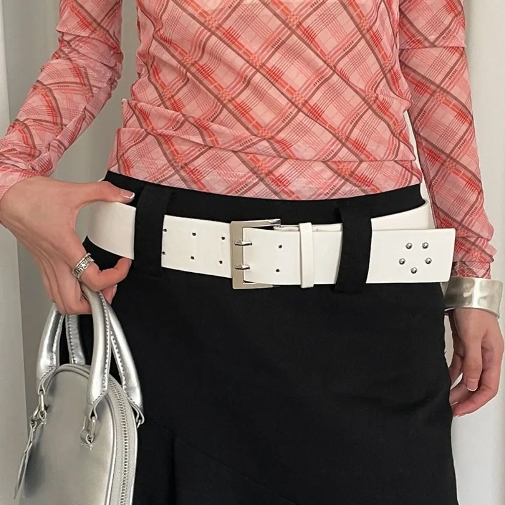 

High-End Korean Women's Belt Pu Leather Y2k Wide Waist Belt Black White Niche Dress Jeans Belt Girls