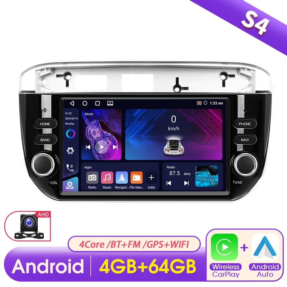 Podofo 7 inch 2DIN autoradio met Carplay, Android Auto, intelligent systeem, GPS navigatie, FM, BT voor Fiat Punto 2012-2015