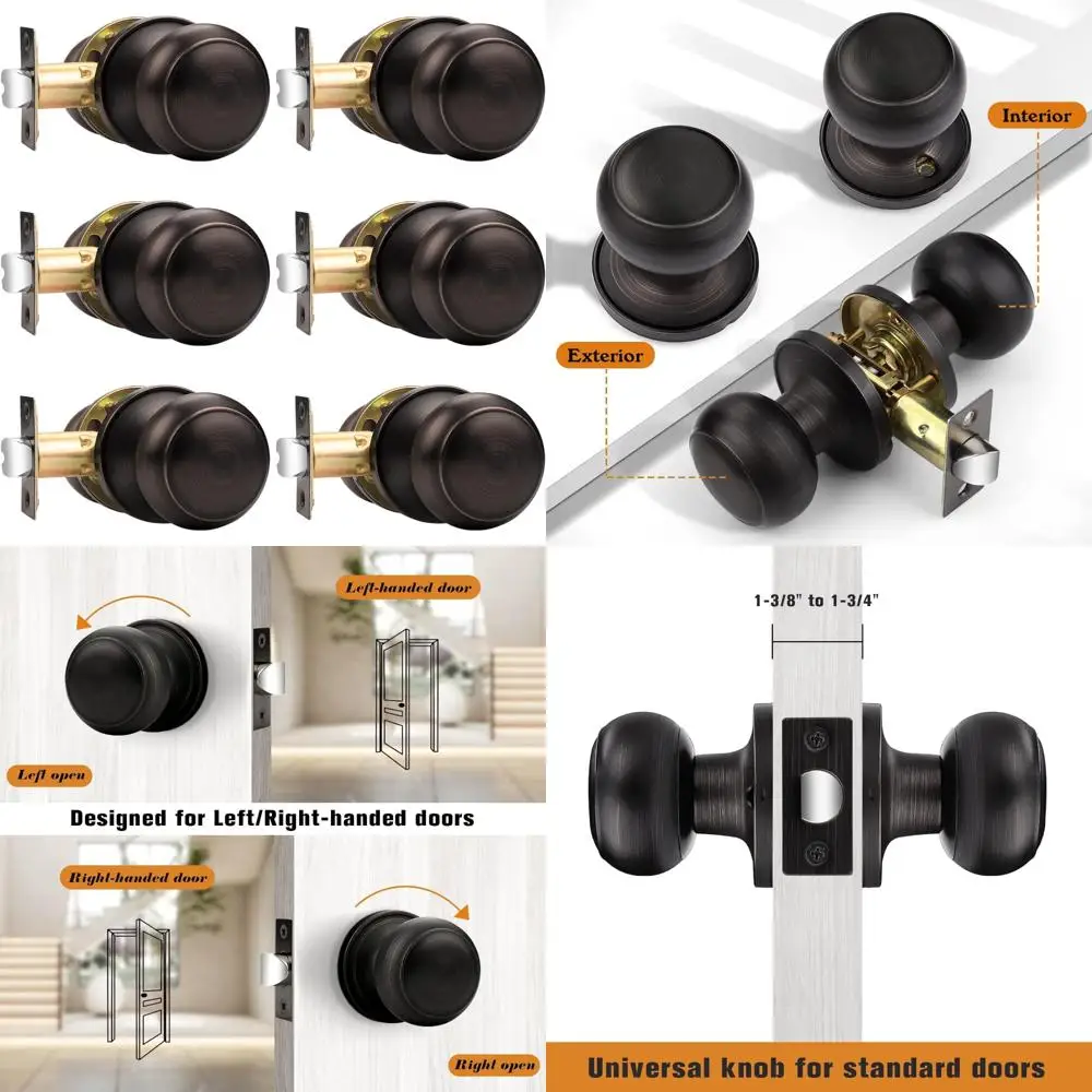 

Шариковые дверные ручки без ключа, внутренние ручки для прохода, бронзовая отделка, натертая маслом, упаковка из 6 штук, подходит для дверей прихожей и шкафов