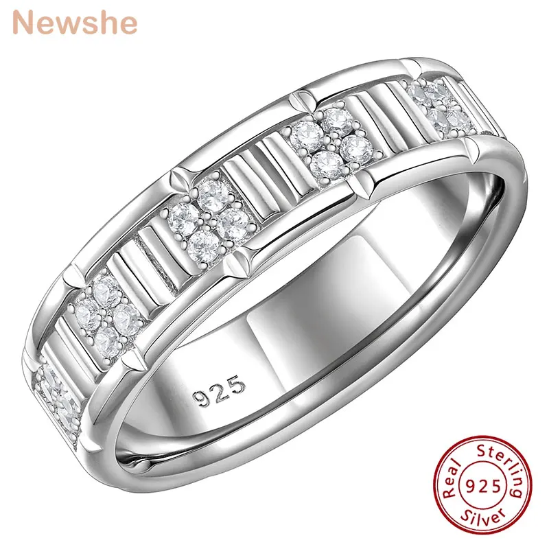 

​ Newshe стерлингового серебра 925 пробы, обручальное кольцо Eternity для мужчин, блестящее круглое кольцо с кубическим цирконом класса 5А, роскошное ювелирное кольцо с узором