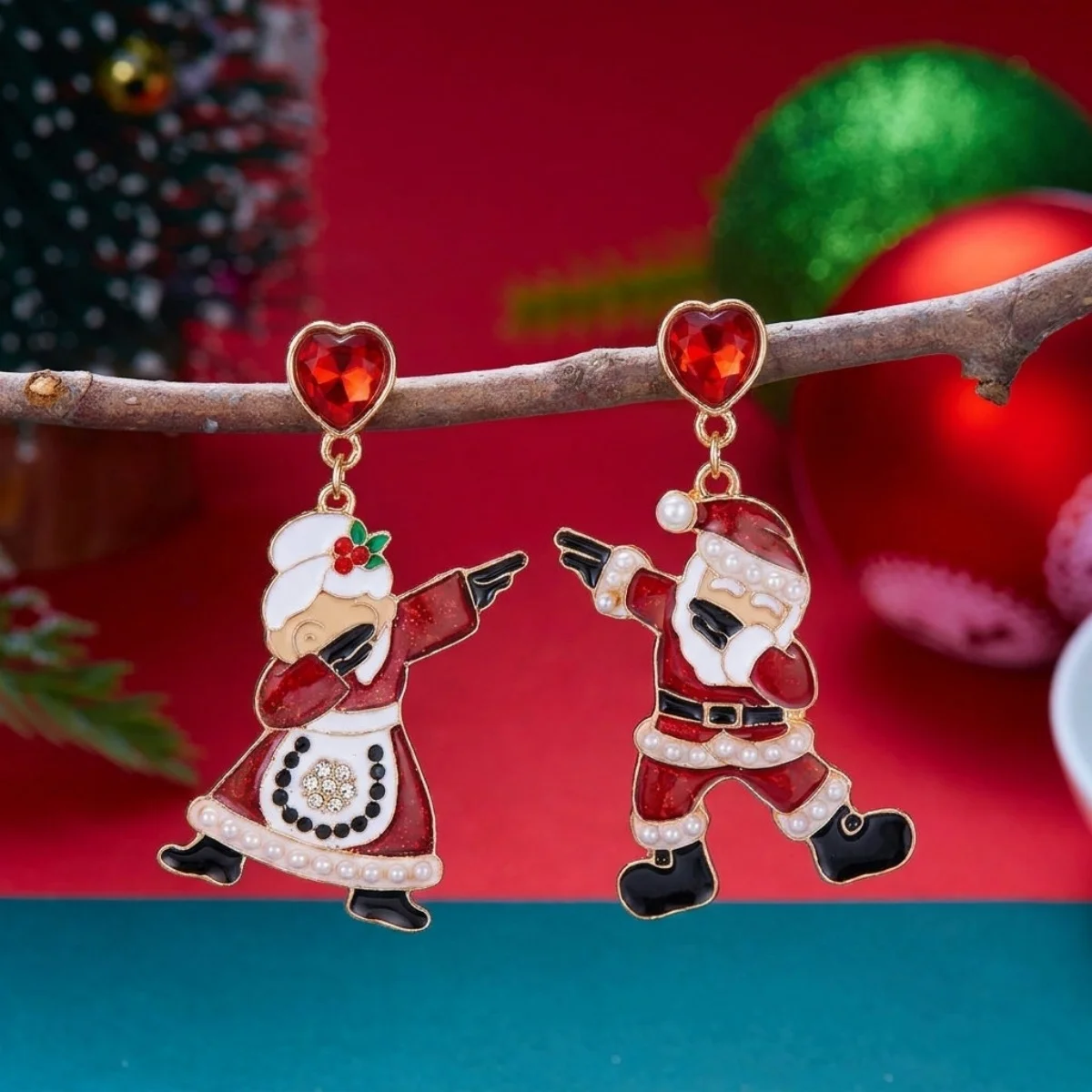 Weihnachtliche Emaille-Ohrringe mit Rentier-Motiv, Schleifen- und Quasten-Design für Damen, Weihnachtsmann-Schlitten, Süßigkeitenhaus, Geschenk-Schmuck – Detail 15