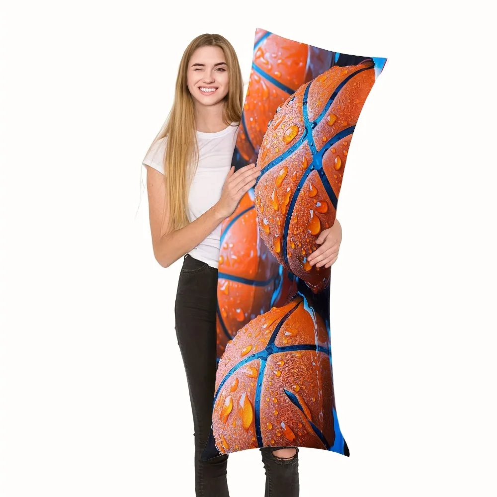 1pc Modern Decorative Basketball-Themed Long Pillowcase Suitable for Bed, Sofa & Outdoor Decor - Zippered with Raindrop & Basket