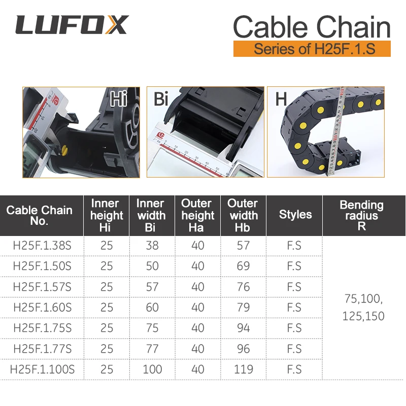 High-Quality 1-Meter H25F.1.S Sealed Drag Chain – Open Both Ends, Durable Cable Protector for Automation & CNC Machinery