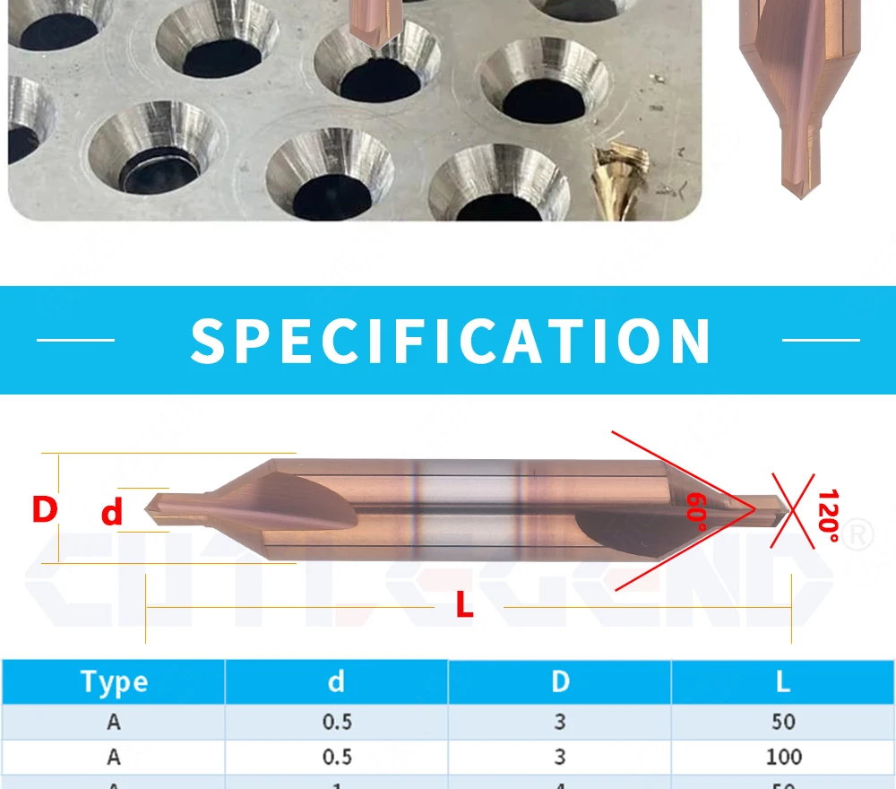 HRC60 Wolframstahl-Zentrierbohrer 60 Grad Hartmetall-Punktbohrer Typ A 0,5 1 2,0 3 4 5 6 8 Doppelkopf-Metallbohrer CNC-Werkzeuge – Detail 4