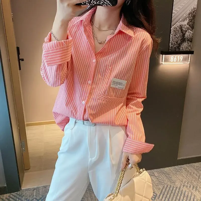 Women's Shirt and Blouse Little Fresh Lapel Female Tops Commuting Korean Reviews Clothes Youthful Elegant Fashion 2024 Aesthetic