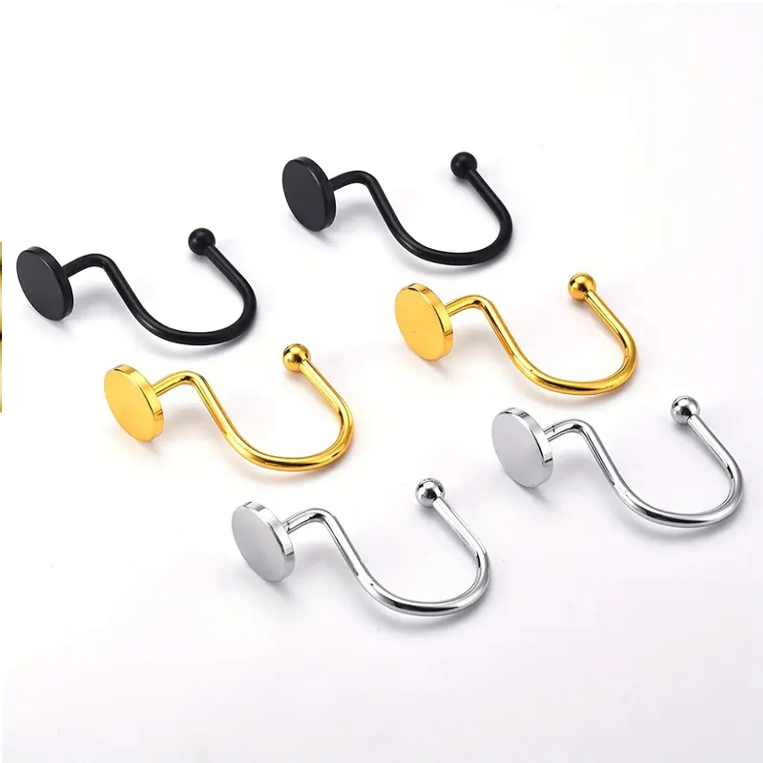 10pcs Shower Curtain Hooks Rings: Silver Round Button Design Heavy Metal Shower Curtain Rings for Bathroom - Modern Simple Deco