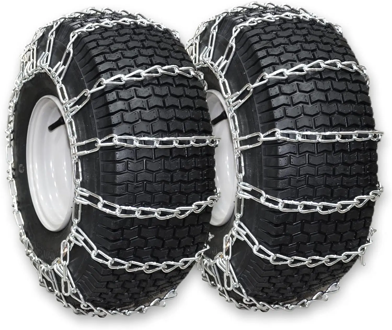 

Set of 2 Tire Chains for Lawn Tractors, Fits 20x8x8 and 20x8x10 Tires, Durable Alloy Steel with Zinc Coating