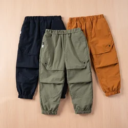 Toddler Boys' Pocket Pants 1-6T Korean Casual Loose Pants Spring and Autumn Children's Trendy Work Pants Daily Dressing