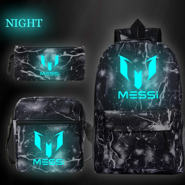 Mochila De Fútbol Messi 3 para hombre y mujer, morral luminoso con estampado 3D para ordenador portátil, bolsos de hombro para estudiantes de