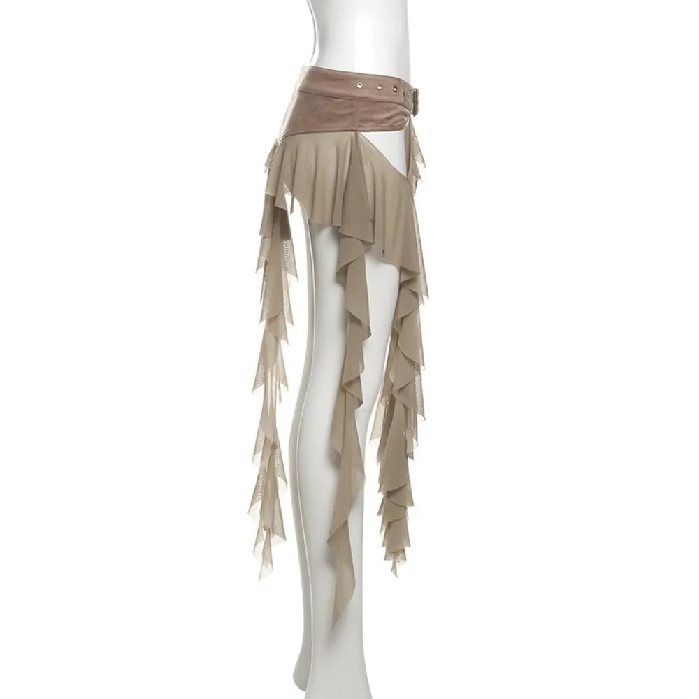 Fashion Irregular Ruffles Belts for Women Long Tassel Adjustable Buckle Waistband Y2K White Mini Skirt Streetwear