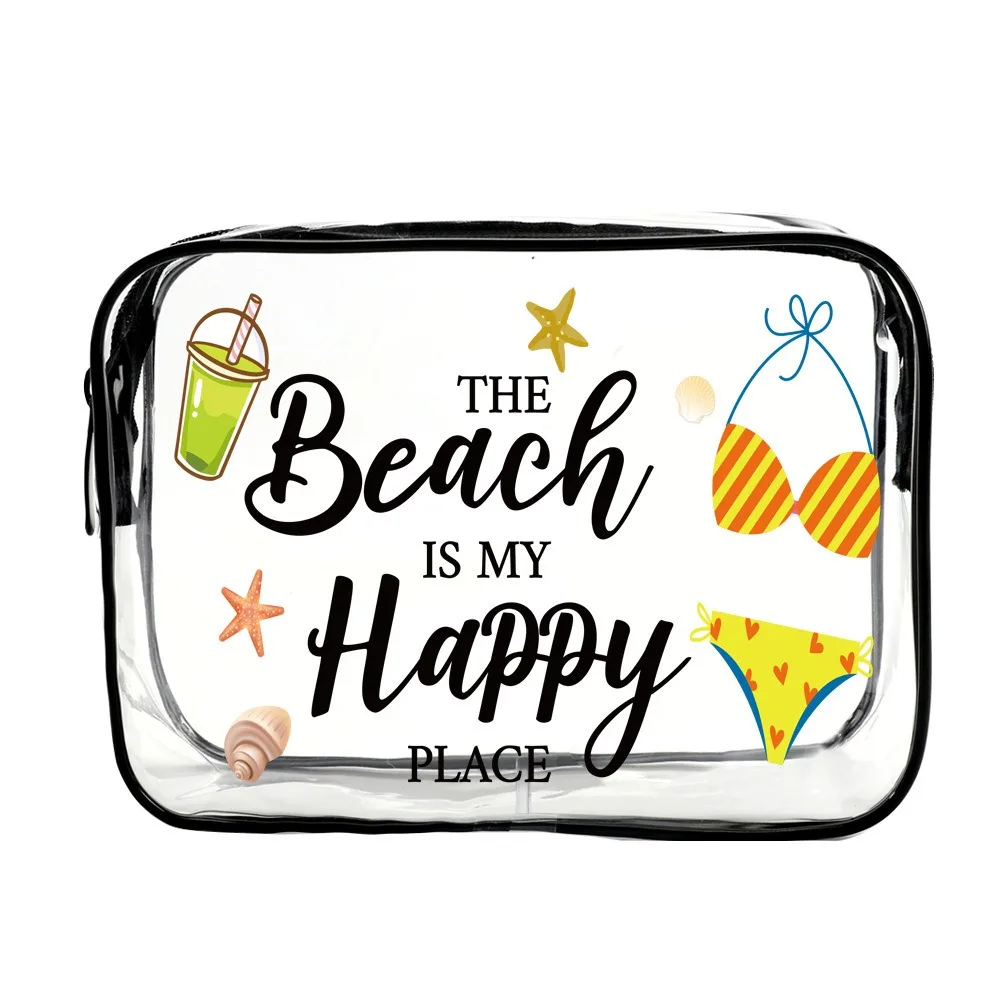 Trendy Large Capacity Makeup Bag Portable Beach Theme Cosmetic Bag Visible Multi-functional Storage Bag for Women