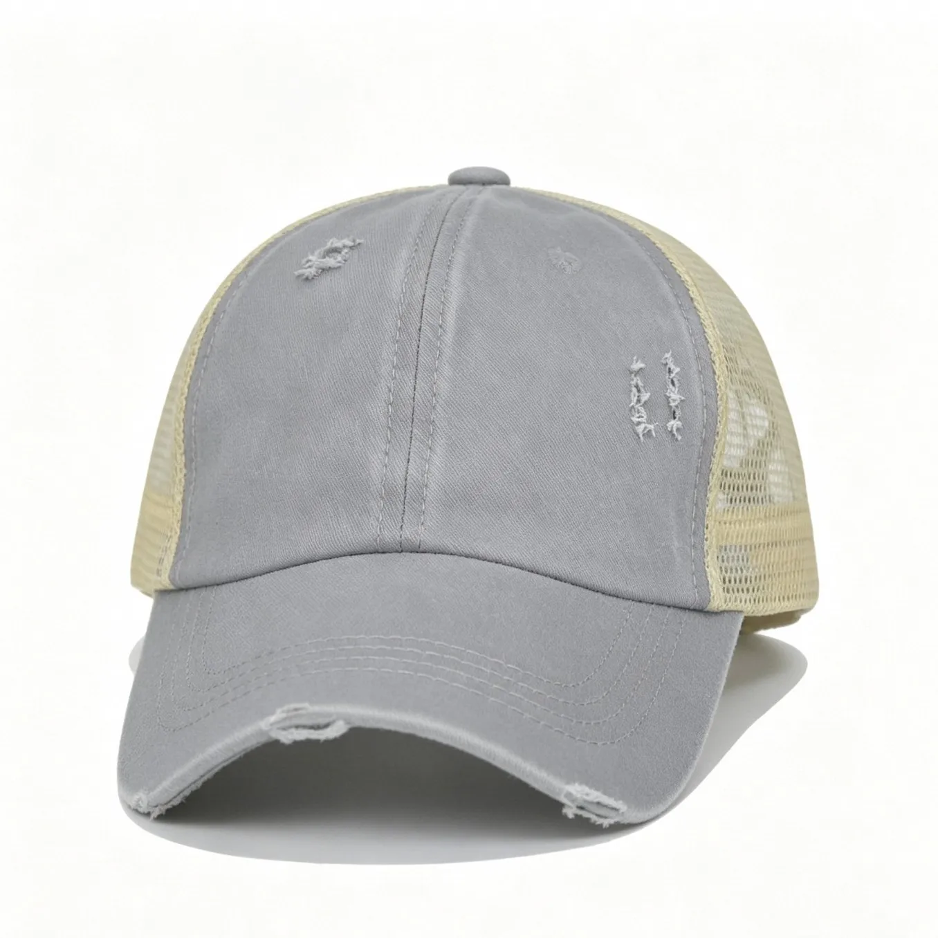 Washed Elastic Ponytail Hat, Plain Hole Braid Cap, Multi-color Casual Hat for Women