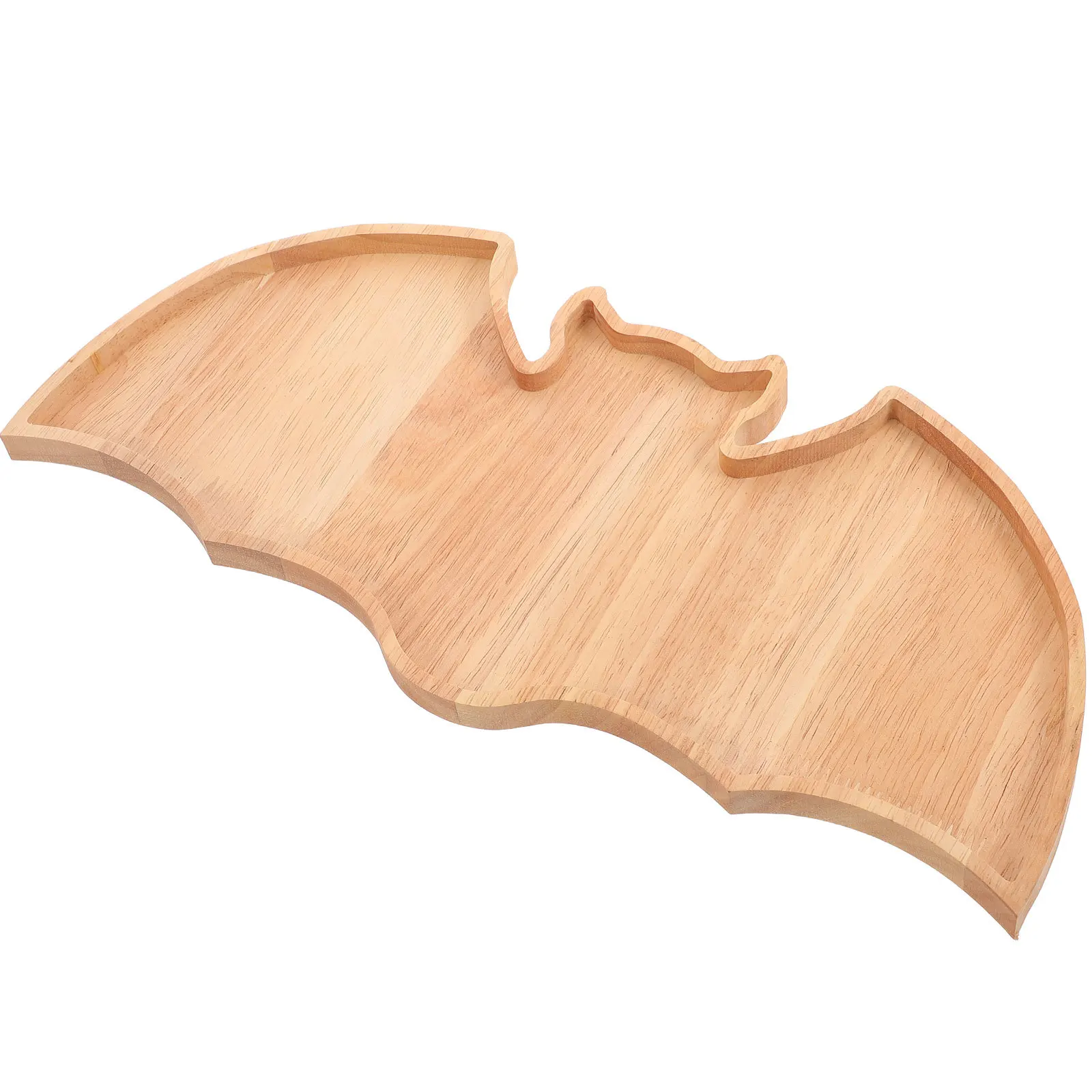 

Wooden Bat Shape Halloween Fruit Plate Rustic Snack Serving Dish Candy Pastry Bread Display Halloween Wood Plate