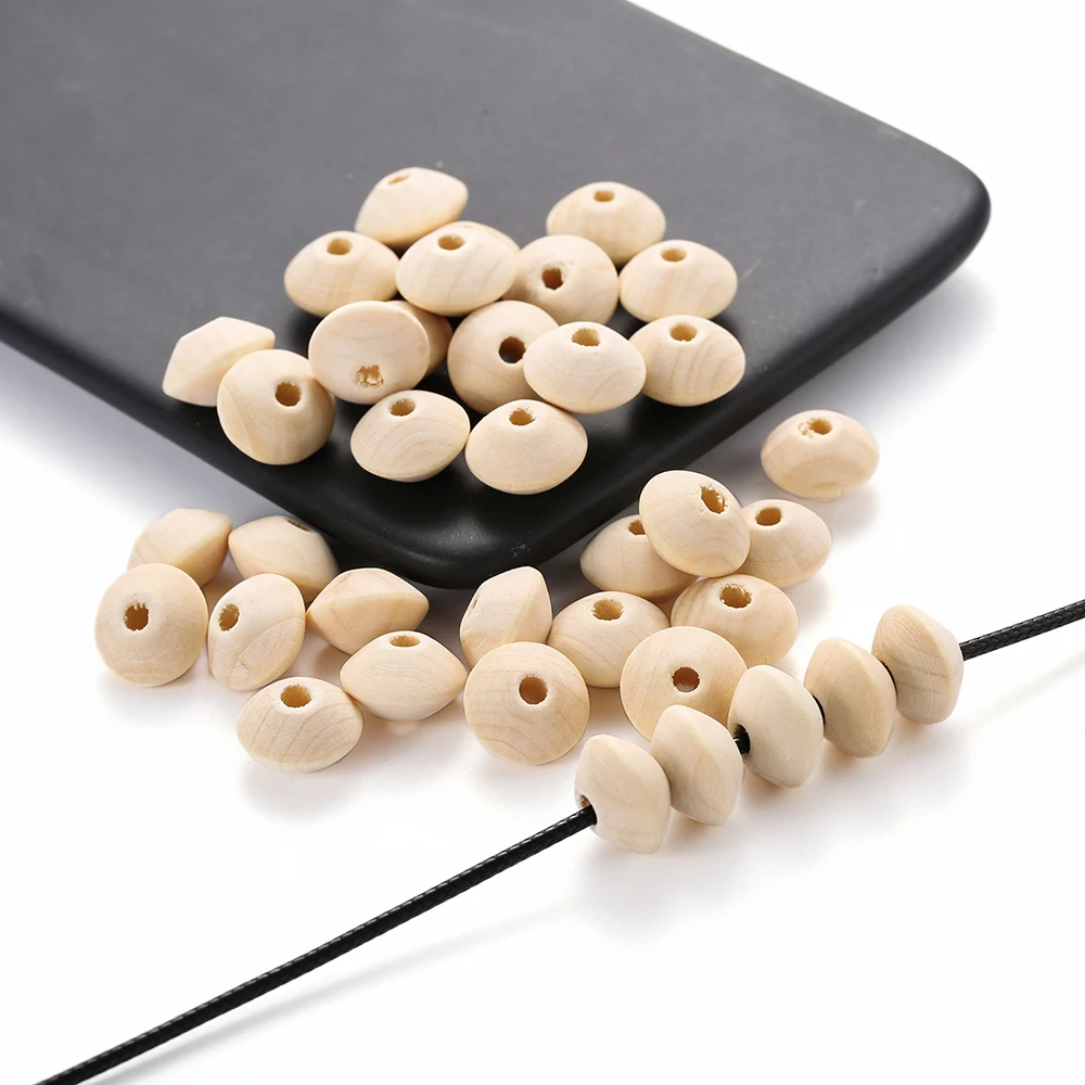 100/200Pcs/Lot Natural Wood Spacer Beads Flat Shape Charm Wooden Loose Beads For Jewelry Making DIY Bracelet Pacifier Clips