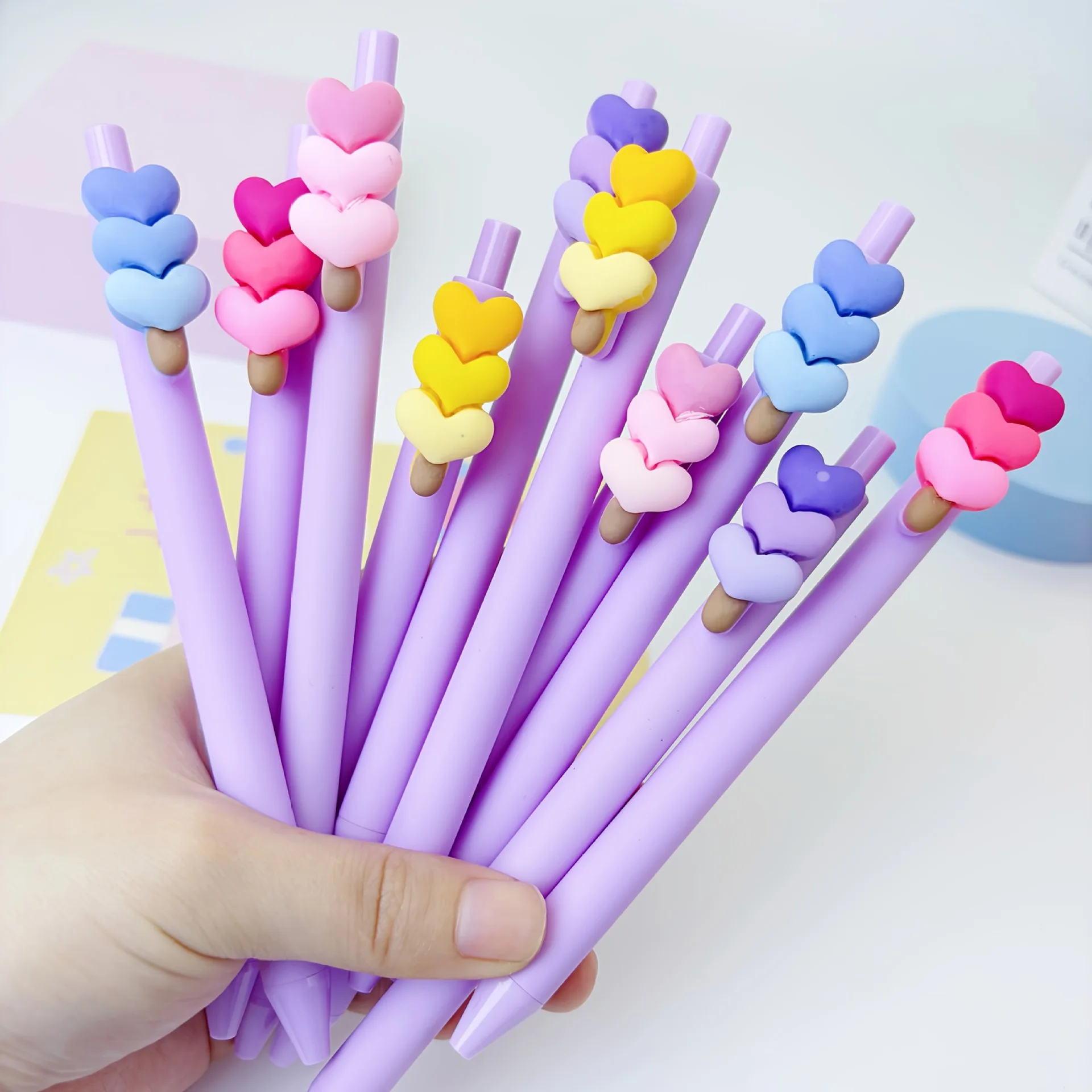 Wholesale 40pcs Purple Ballpoint Pens Charm Heart Ball Pens for Writing School Stationery Items Desk Decor Study Accessories