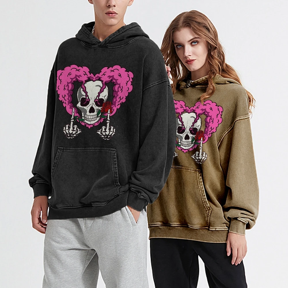 

Pink Heart Skull Graphic Print Women's Hoodie High Quality Wash Comfortable Unisex Hooded Sweatshirt 2024 Casual Top