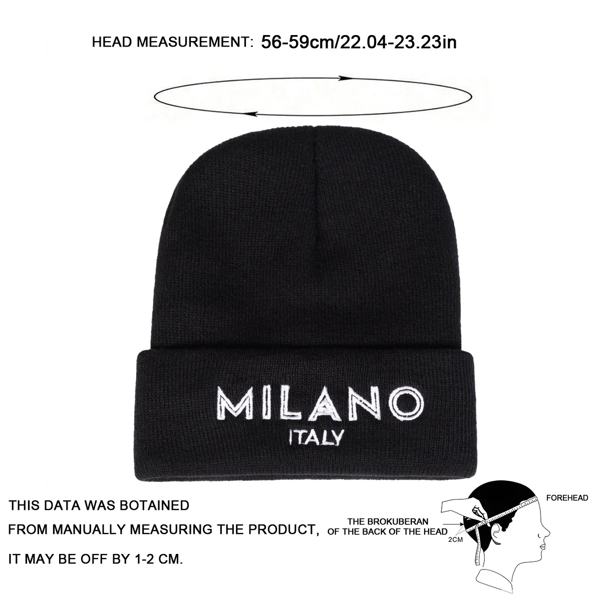 Unisex MILANO ITALY Letter Embroidery Beanies Autumn Winter Warm Beanie Hat Caps for Women Men